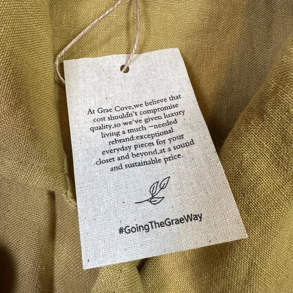Grae Cove NWT Gwyneth Linen Natural Yellow Midi Wrap Belted Dress Women's Large - Picture 5 of 6